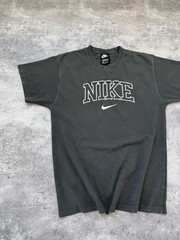 VTG 90s Nike Center Logo T-Shirt Big Logo Swoosh Embroidered Gray Tee Y2K Size S