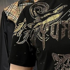 New Fashion Tiger Trend Rhinestone Summer Short Sleeve Luxury Black Men T-Shirt