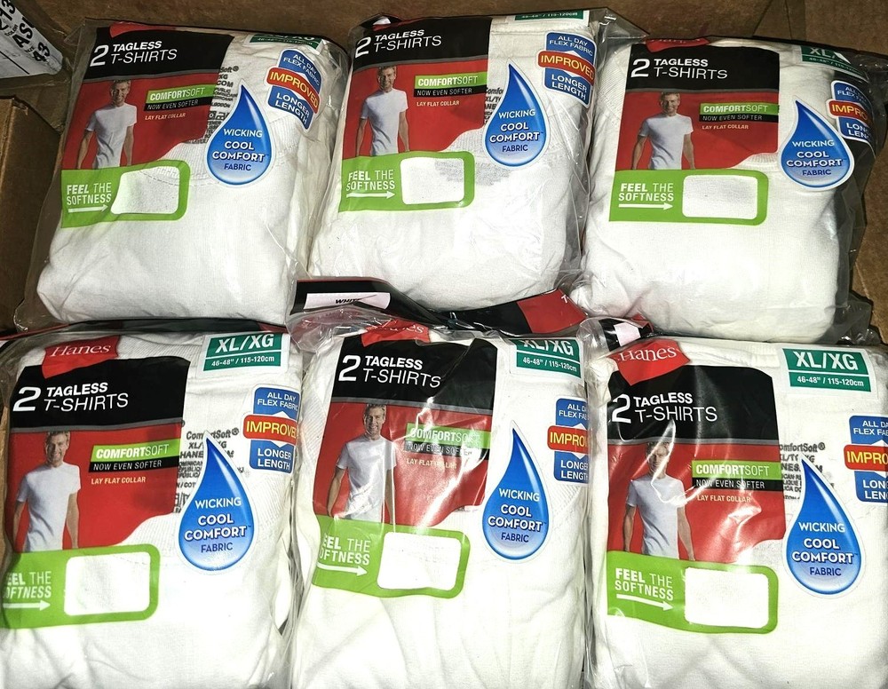 6 X Hanes Men’s XL White Tagless T-Shirts, 2 ct – TOTAL 12 XL T-SHIRTS