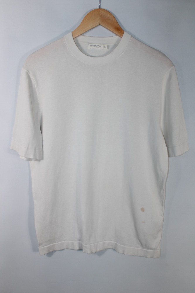 Suitsupply Men’s Medium Cream Color Crew Neck Cotton Silk Blend T-Shirt