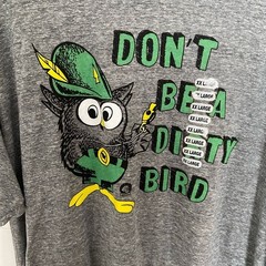 Classic Tee Luv Gray Shirt with Green Print Owl “Dirty Bird”