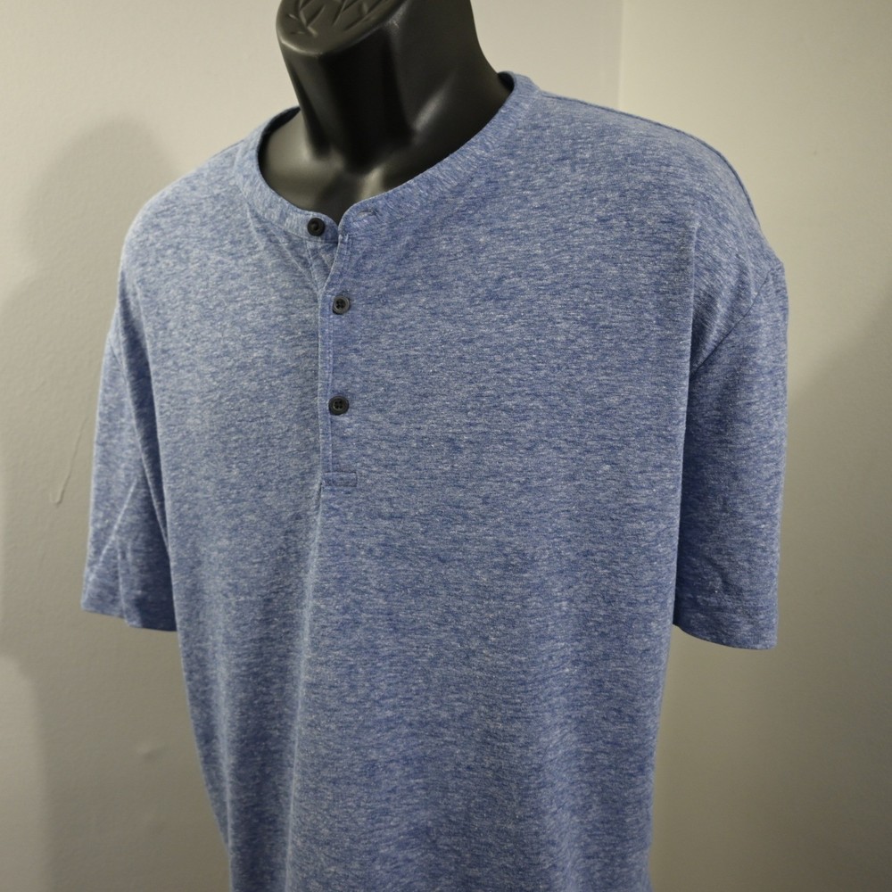 Banana Republic Henley Mens XXL Blue Short Sleeve Linen Blend Heathered Casual