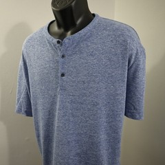 Banana Republic Henley Mens XXL Blue Short Sleeve Linen Blend Heathered Casual
