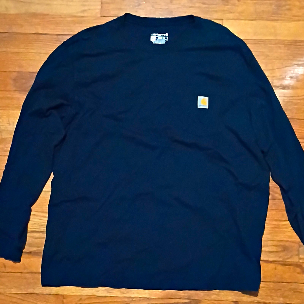 Carhartt Men’s XL T-Shirt Navy Long Sleeve Crew Neck Loose Fit Logo K126