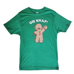 Holiday Time Oh Snap Gingerbread Man Graphic T-Shirt Christmas Tee Green