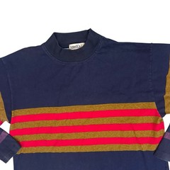 Vintage Americo Long Sleeve Mock Neck Shirt Me A Men’s L Navy Red Stripe 90s USA