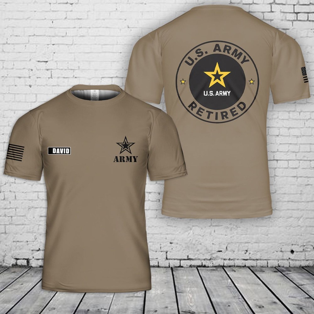 Custom Name US Army Retired T-Shirt Military Unisex Fit Gift For Dad