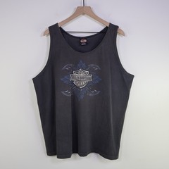 Vintage 2006 Harley Davidson Oak Lawn Tank Top 2X Biker Grunge Fade Black Cotton