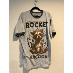 Marvel Guardians of the Galaxy Vol 3 Rocket Raccoon Gray Ringer T-Shirt Mens XL