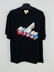 Gucci Logo Print Cotton Black T Shirt Size : XL