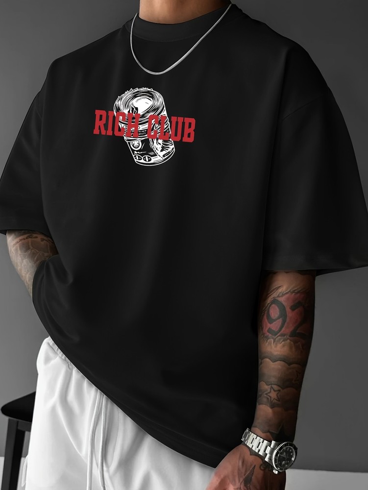 Men’S Graphic T-Shirt – Back Print Dollar Bill Design with Rich Club Money Text