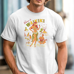 Waikiki Hula Girl T-shirt | Vintage Hawaiian Surf Art Tee, Hawaii Beach Shirt