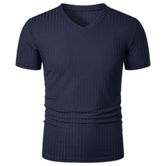 Summer Men Muscle V-Neck T-Shirt Ribbed Stretch Workout Gym Streetwear Tee Gift