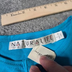 Naturalife Mens Large Henley Shirt Turquoise Blue Cotton High-Low Short Sleeve