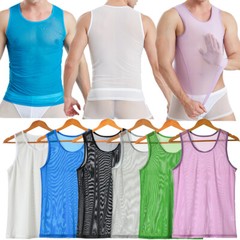 Mesh See-through Men’s Sexy Sleeveless Sport Vest Tank Top Sleepwear Sportswear