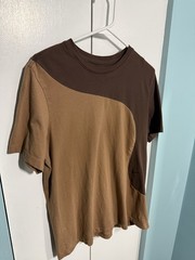 Nike Sportswear Colorblock Tee Mens L Brown Tan Asymmetric Curved Seam Cotton