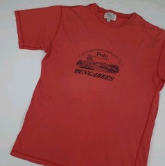 Vintage Polo Ralph Lauren Dungarees Print T Shirt Outdoor Country Sportsman WORN