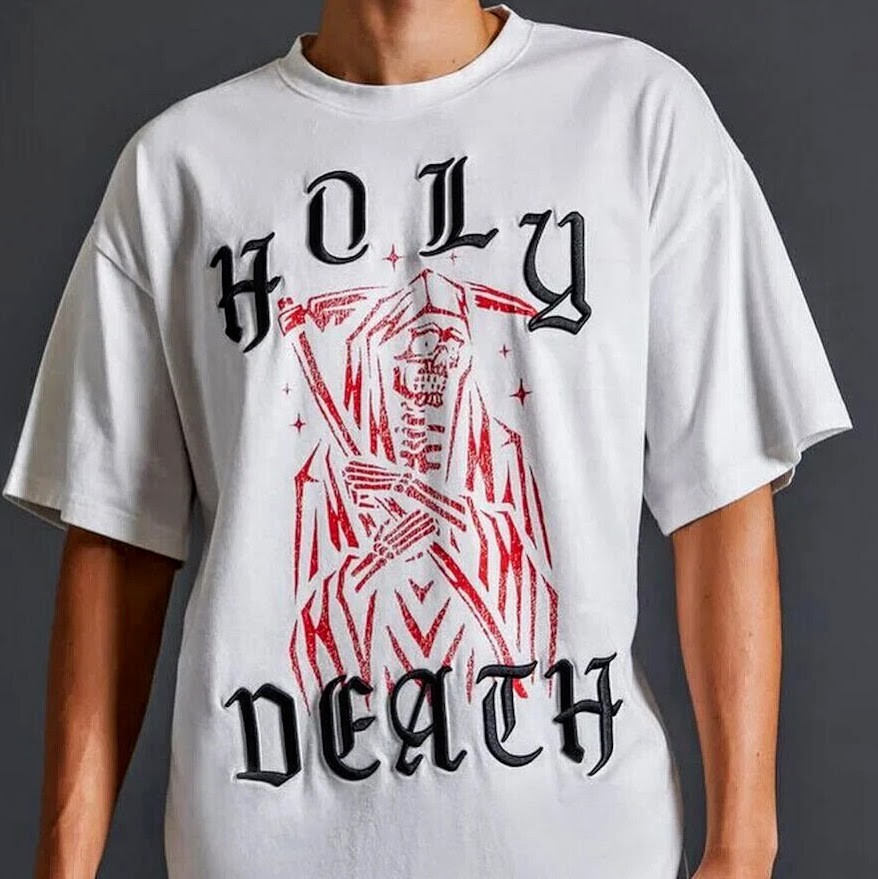Forever 21 XL Men’s T-Shirt White Red Black Reaper Graphic Embroidered NWT