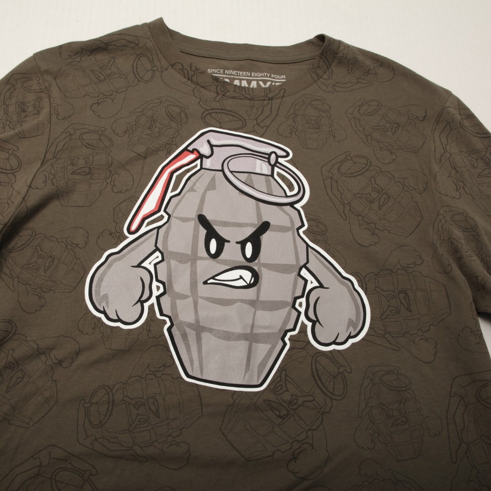 Jimmy’Z Shirt Mens Medium Green Grenade Man Graphic Crew Neck Short Sleeves