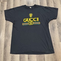 VTG 80s Gucci Bootleg Puff Print Black T Shirt XL Made in USA