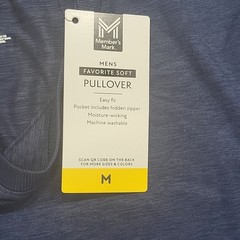Members Mark Mens Top Medium Size Blue Long Sleeves Soft Pullover w Zip Pocket