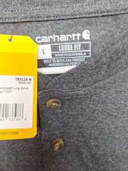 Carhartt Long Sleeve Henley Shirt Size L Grey Cotton Loose Fit TK128 Heavyweight