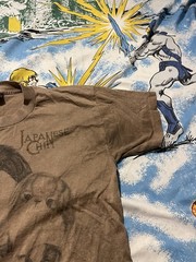 Vintage 90s Japanese Chin Graphic T-Shirt Dog Dogs Brown Poly Blend 50/50 L VTG