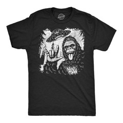 Mens Funny T Shirts Bigfoot UFO Sarcastic Sasquatch Graphic Novelty Alien Tee