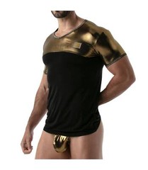 TOF PARIS T-Shirt Metal Lurex Edging Half-Cotton Half-Metallic Gold Shirt 18