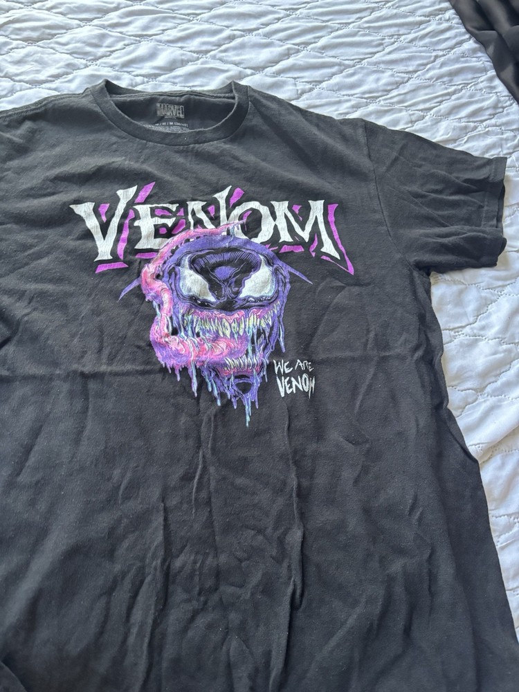 Marvel Men’s Black Crew Neck Short Sleeve Cotton Venom Graphic T-Shirt Size M