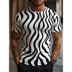 Men Summer 3D Wave Print T-Shirt Casual Short Sleeve Crew Neck Graphic Tee Shirt