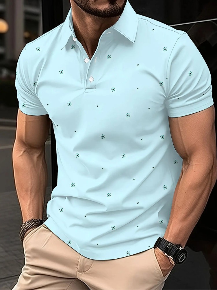 2026 Summer Best-selling Men’s Simple Patterned Printed Short-Sleeved Polo Shirt