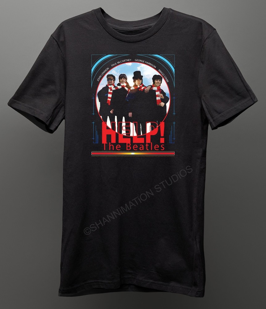 BEATLES – BEATLES – HELP! John Paul George Ringo Unisex – Black T-Shirt M-3XL