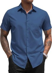 Men’s Short Sleeve Button Down Dress Shirt Business Casual Regular Fit