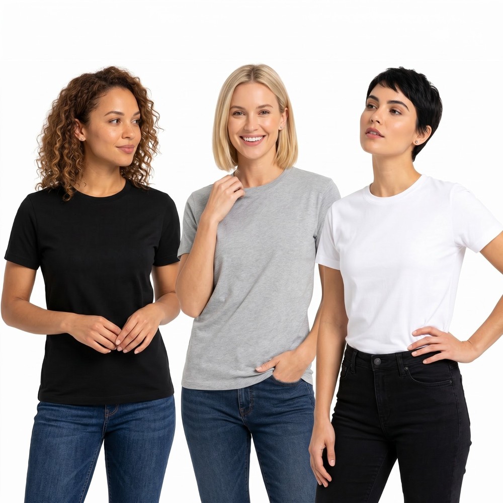 Women’s 3 Pack 100% Cotton T-Shirts Short Sleeve Crew Neck Casual Basic Tee