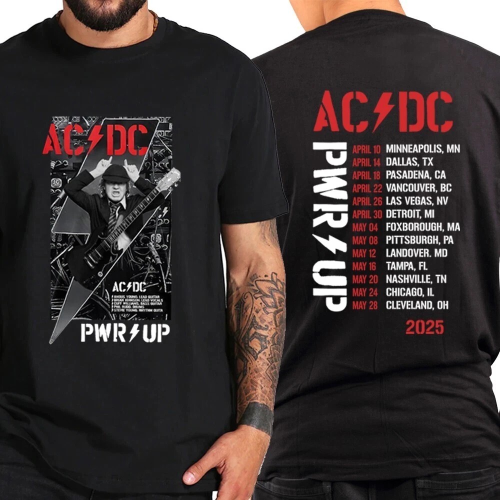 2-side ACDC Rock Band Tee Shirt Black Cotton All size S-5XL HRL77