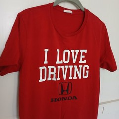 Honda × GU T-Shirt I Love Driving HONDA Men’s Medium Red Graphic Logo Spell Out