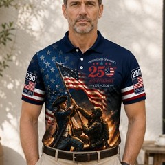 USA 250th Anniversary Polo Patriot Soldier Veteran 1776-2026 US Flag (S-5XL)
