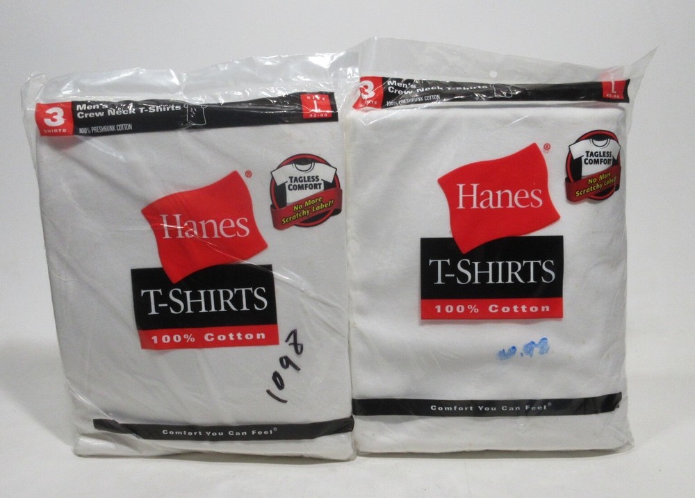 2 Packs Hanes Crew Neck T Shirt Undershirt Large White 3 Pack Tagless Cotton