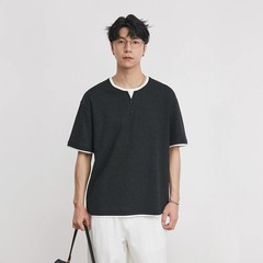 Fashion Fake Two-piece Retro Henry Collar Knitted Short-sleeved 2026 Summer T-sh