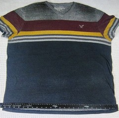 American Eagle Tee XXL Navy Maroon Grey Yellow Stripes Athletic Fit Y2K Preppy