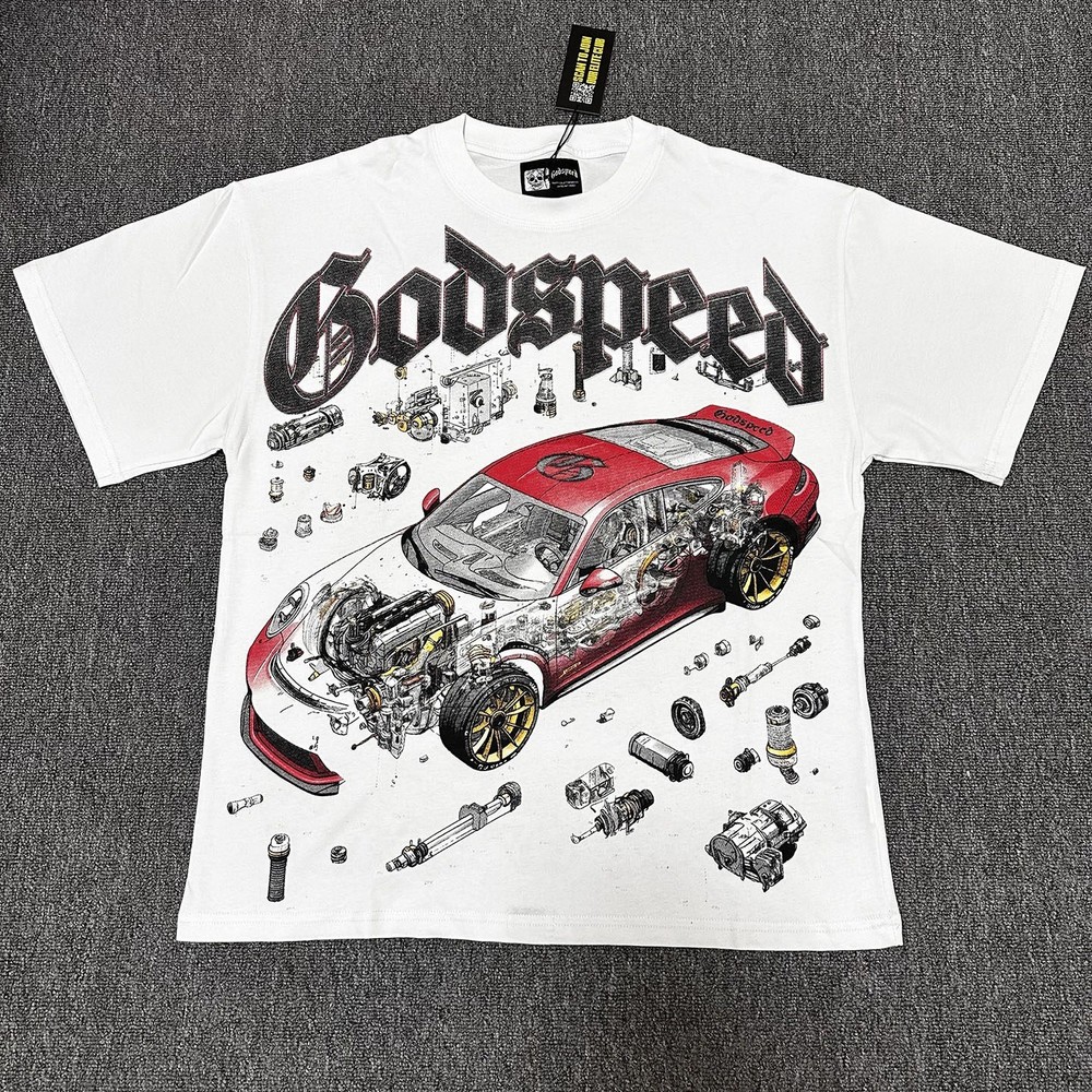 Brand New Godspeed Broken car parts print Tee Mens shorts Sleeve T-shirt