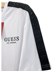 GUESS Los Angeles Mens Size L White Logo Tape T Shirt Black Shoulder Tee NWT