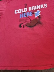 American Eagle Outfitters Cold Drinks Here Print Red Shirt Sz L (STAIN & DIRTY)