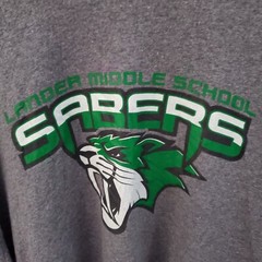 Mens XL Lander Middle School Sabres Shirt Grey Short Sleeve Alumni Spirit Wear