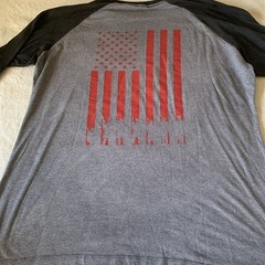 District Made T-shirt Remember Everyone Deployed -Distressed American Flag Back