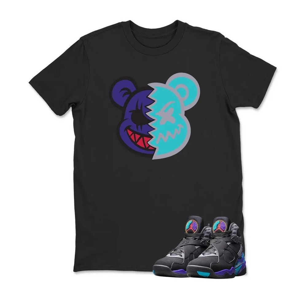 Shirt to Match AJ 8 Aqua 2025 Sneakerhead Bear T-Shirt, BLACK/WHITE