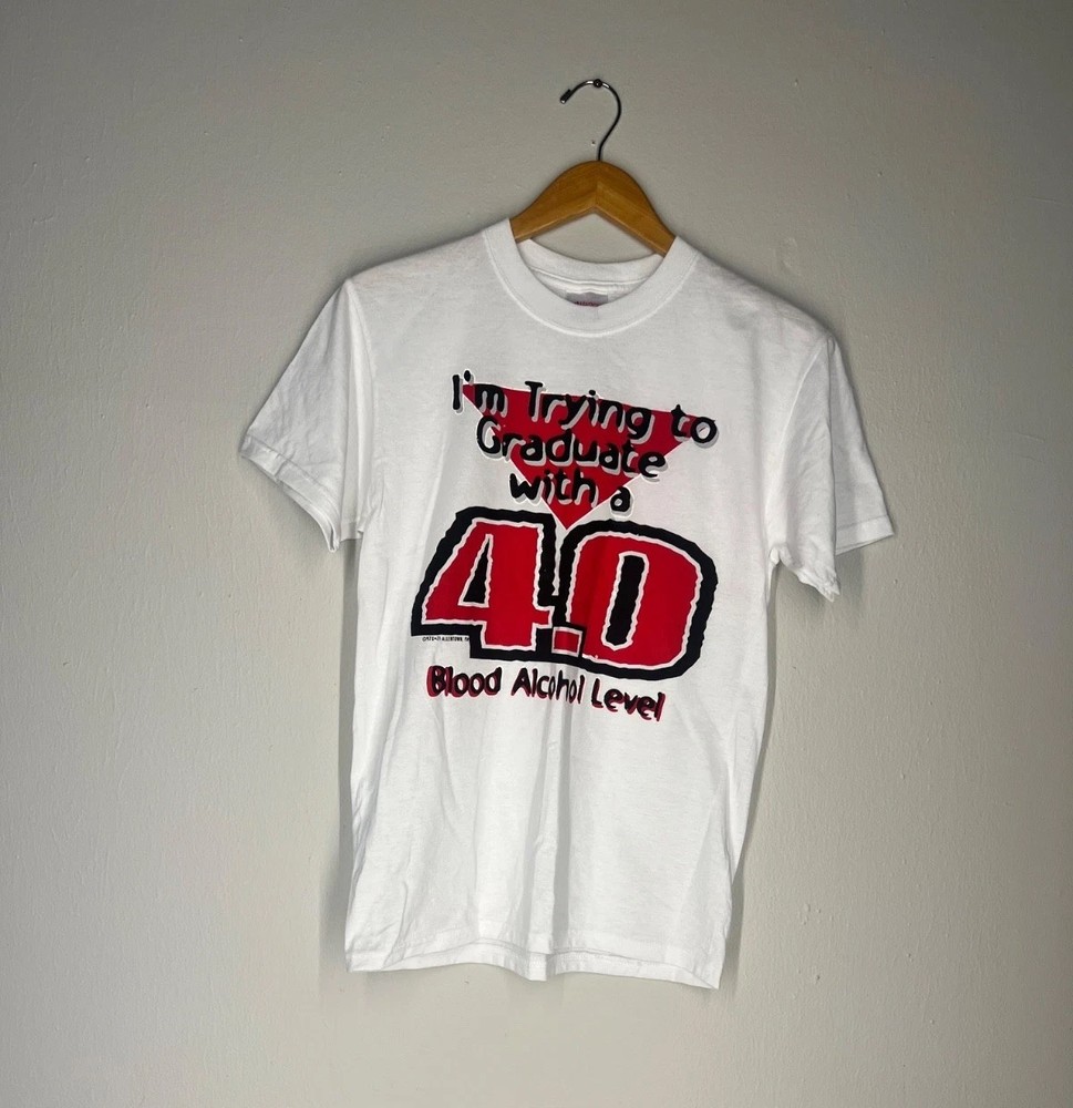 Vintage 1997 Hanes 4.0 Blood Alcohol Level Funny Party Graphic Tee Small