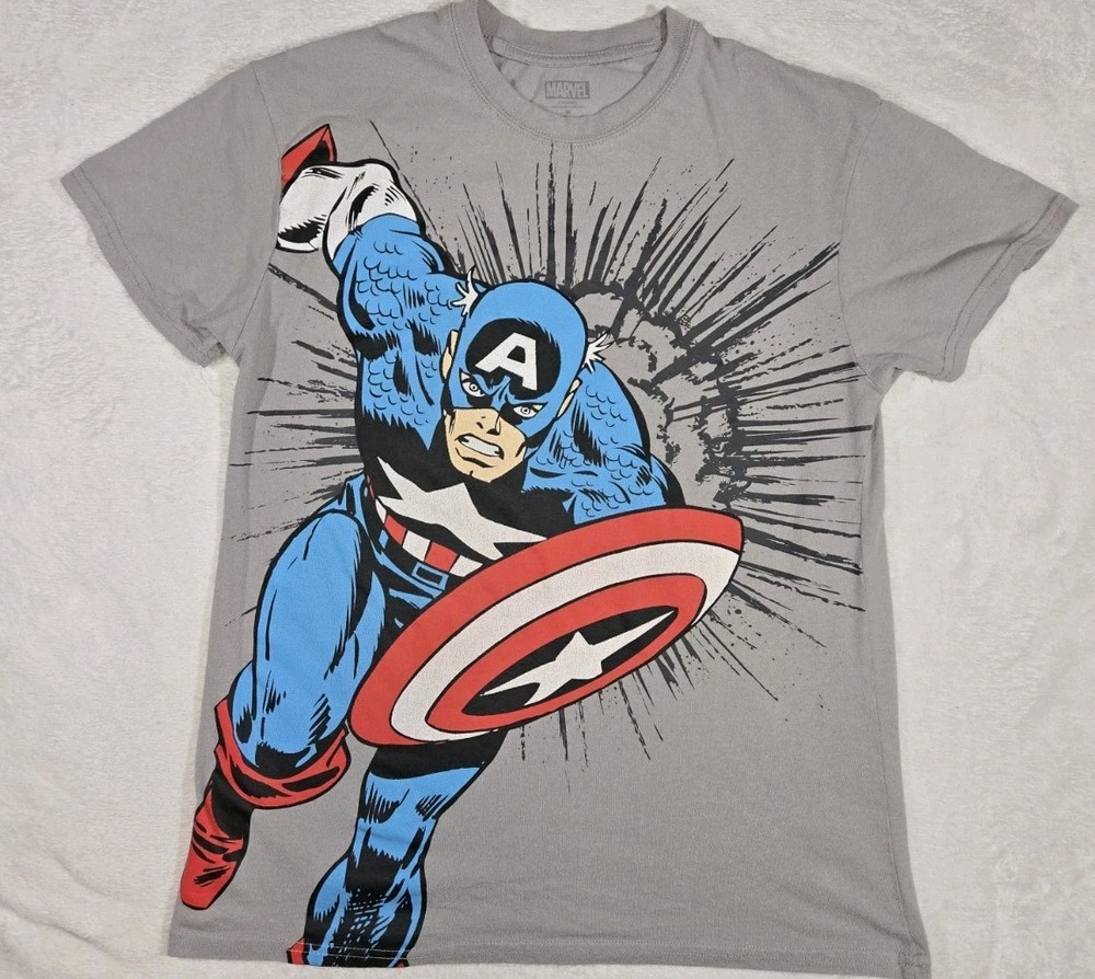 Mens Marvel Captain America Short Sleeve T Shirt Gray Medium