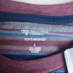 Roundtree & Yorke Mens Large Striped Pocket T Shirt Blue Pink Cotton Soft